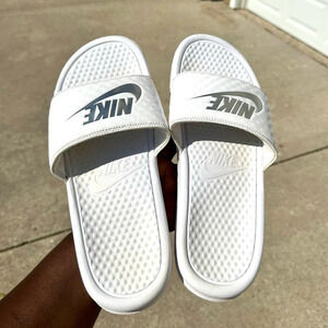 Women's Nike Benassi Just Do It White Sandals Size 10